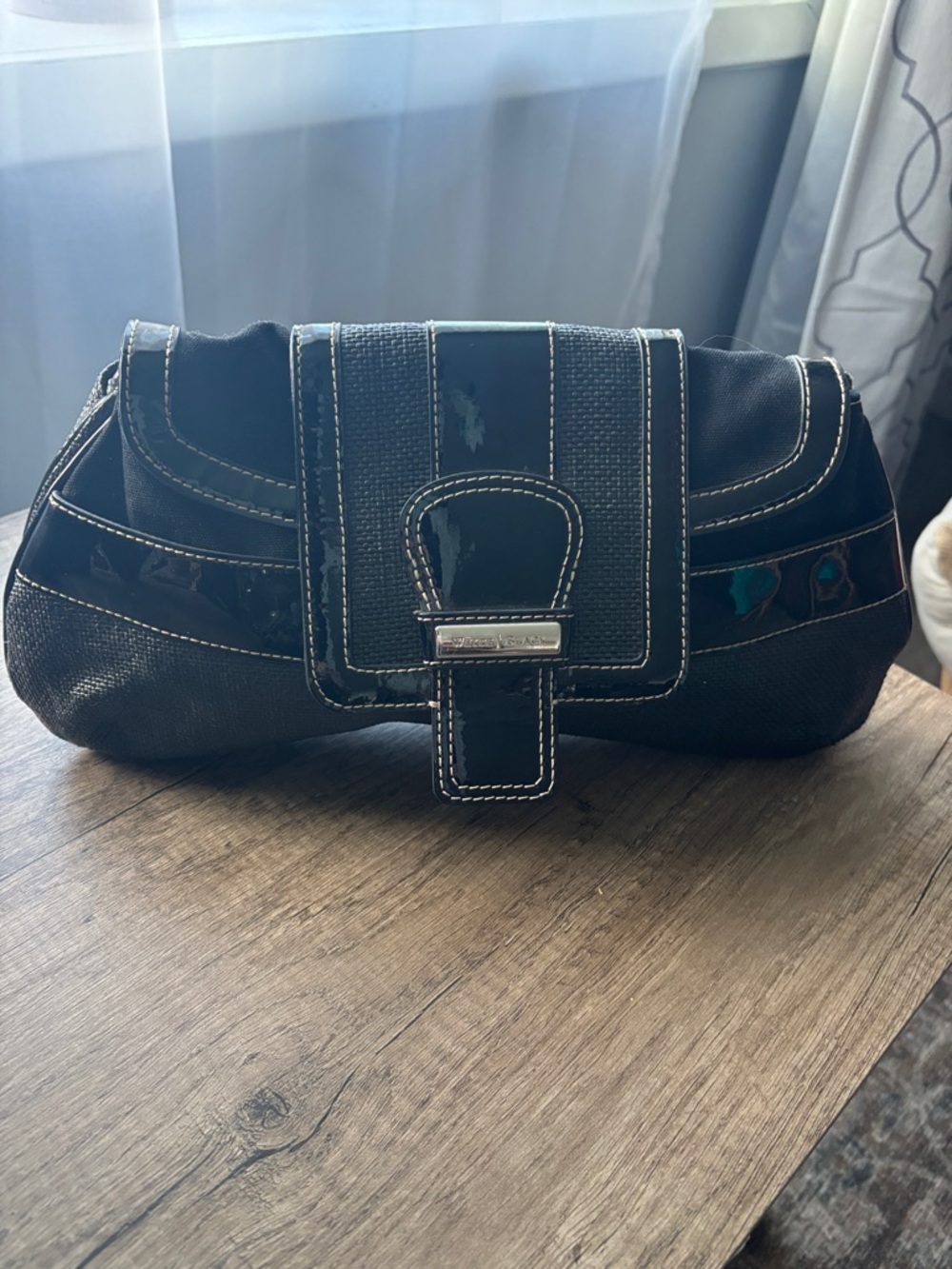 White House Black Market Black Clutch with Patent Trim